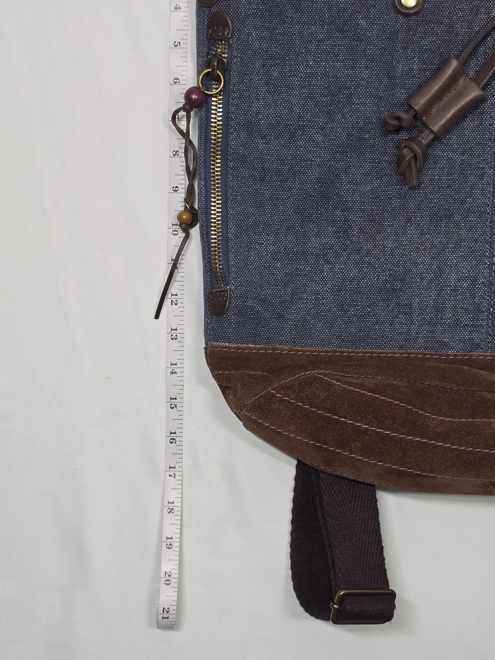 Lucky Brand Canvas & Suede Drawstring Backpack Purple Denim Boho Rucksack Bag